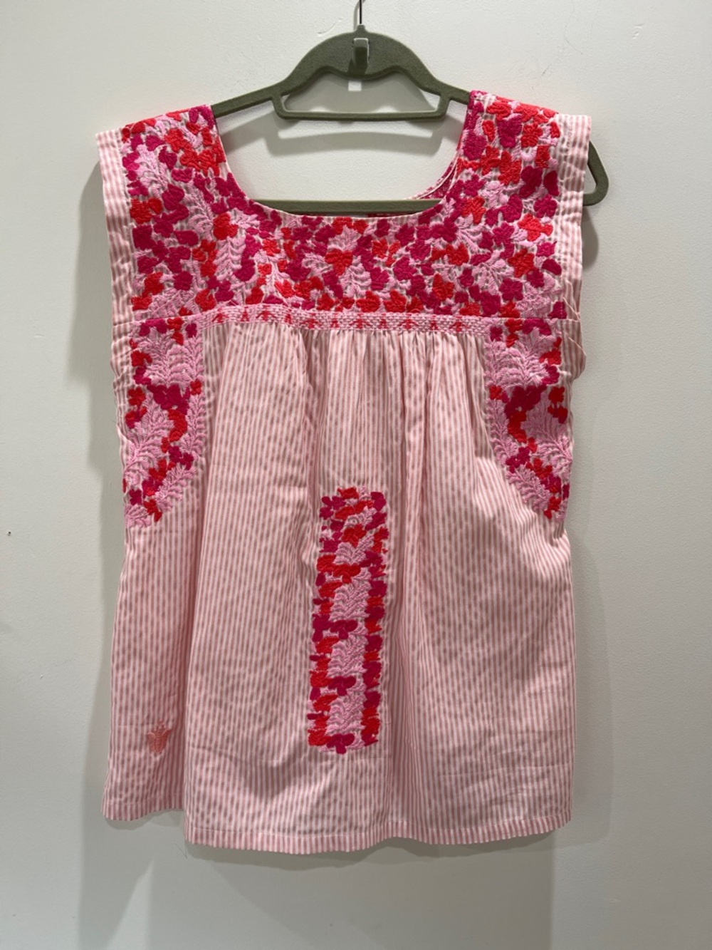 Sleeveless Pink Embroidered Striped Blouse